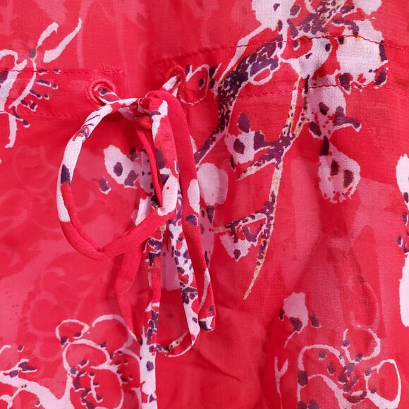 Vivienne Tam NWT Size 1X Blouse Semi Sheer Popover Cover-up Flutter Floral Red - Picture 9 of 12